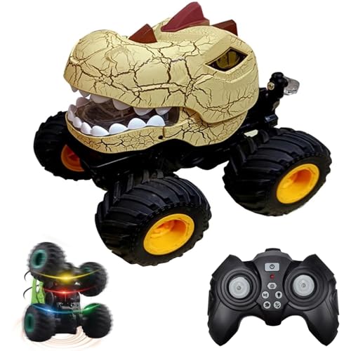 Dinosaur Remote Control Car, Dinosaurier Ferngesteuertes Auto, RC Monstertruck Dinosaurier Spielzeug mit Licht, Klang, Sprühen, 360°Drehung Ferngesteuerter Monster Truck für Kinder Jungen (Khaki) von CHENRI