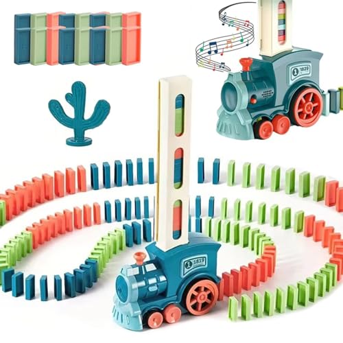 Domino Zug Set, Automatischer Domino Zug mit 120 Domino Blöcken, Elektrischer Zug Domino mit Lichtern und Musik, Domino Zug Spielzeug Set für Kinder, Elektrischer Zug Lernspielzeug für Mädchen Jungen von CHENRI