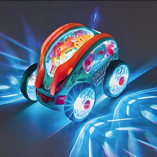 Dynamic Gear-Powered Car with Led Lights, Krabbeln Lernspielzeug Geschenk für Kinder, Spielzeugautos leuchten, Auto Spielzeug mit Lichtern und Sound, Transparentes leuchtendes Spielzeugauto für Kinder von CHENRI