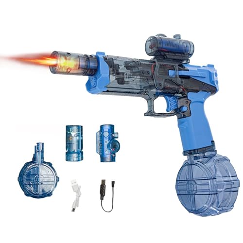 Flame Light Fully Automatic Water Gun, Vollautomatische Wasserpistole mit Flammenlicht, Elektrische Wasserpistole mit Wiederaufladbare Batterie, Wasserspielzeug für Erwachsene Kinder (Blau) von CHENRI