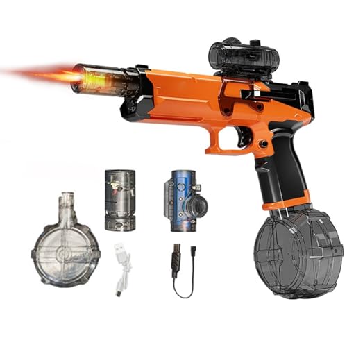 Flame Light Fully Automatic Water Gun, Vollautomatische Wasserpistole mit Flammenlicht, Elektrische Wasserpistole mit Wiederaufladbare Batterie, Wasserspielzeug für Erwachsene Kinder (Orange) von CHENRI