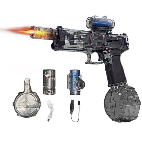 Flame Light Fully Automatic Water Gun, Vollautomatische Wasserpistole mit Flammenlicht, Elektrische Wasserpistole mit Wiederaufladbare Batterie, Wasserspielzeug für Erwachsene Kinder (Schwarz) von CHENRI