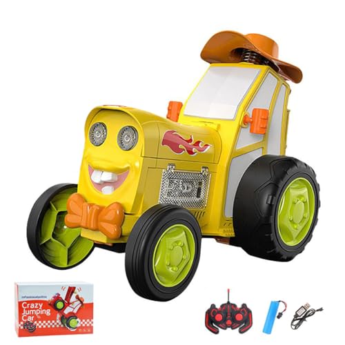 Jumping Stunt Car Toys, Verrücktes springendes Auto, 360° rotierendes wiederaufladbares ferngesteuertes verrücktes Auto, Stunt Spielzeugautos mit Musik & Licht, Ferngesteuertes Auto für Kinder (Gelb) von CHENRI