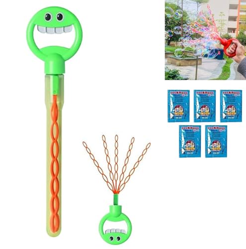 Magical 5-Claw Smiley Bubble Stick, Magischer 5-Krallen-Smiley-Seifenblasenstab, Blasenspielzeug mit 32 Löchern & Seifenblasenlösung, 5 Klaue Seifenblasenmaschine Outdoor Spielzeug für Kinder (Grün) von CHENRI