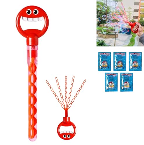 Magical 5-Claw Smiley Bubble Stick, Magischer 5-Krallen-Smiley-Seifenblasenstab, Blasenspielzeug mit 32 Löchern & Seifenblasenlösung, 5 Klaue Seifenblasenmaschine Outdoor Spielzeug für Kinder (Rot) von CHENRI