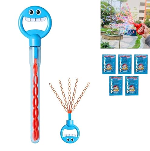 Magical 5-Claw Smiley Bubble Stick, Magischer 5-Krallen-Smiley-Seifenblasenstab, Blasenspielzeug mit 32 Löchern & Seifenblasenlösung, 5 Klaue Seifenblasenmaschine Outdoor Spielzeug für Kinder (Blau) von CHENRI