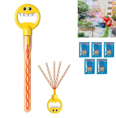 Magical 5-Claw Smiley Bubble Stick, Magischer 5-Krallen-Smiley-Seifenblasenstab, Blasenspielzeug mit 32 Löchern & Seifenblasenlösung, 5 Klaue Seifenblasenmaschine Outdoor Spielzeug für Kinder (Gelb) von CHENRI