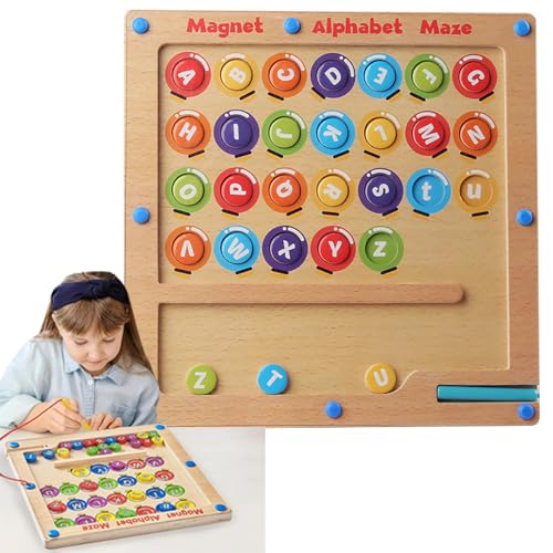 Magnetic Alphabet Maze Toy, Magnetisches Alphabet Labyrinth Spielzeug, Holz ABC Montessori Activity Board, Labyrinth Magnetspiel Montessori Spielzeug pädagogische Lernspielzeug Geschenk für Kinder (A) von CHENRI