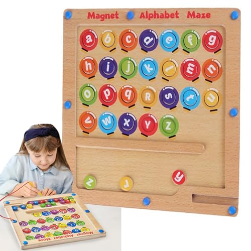 Magnetic Alphabet Maze Toy, Magnetisches Alphabet Labyrinth Spielzeug, Holz ABC Montessori Activity Board, Labyrinth Magnetspiel Montessori Spielzeug pädagogische Lernspielzeug Geschenk für Kinder (B) von CHENRI