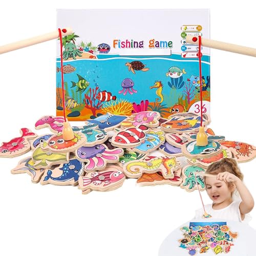 Magnetic Fishing Game, Montessori-Angelspiel, Holz Magnetisches Angelspiel, Lustige Kleinkind Aktivität Spielzeug, Motorikspielzeug Holzspielzeug Brettspiel Lernspielzeug Geschenk für Kinder von CHENRI