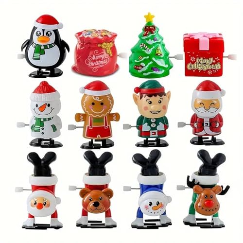 Mini Weihnachtsspringendes Spielzeug, Weihnachten Aufziehspielzeug, Wind up Spielzeug, Aufziehspielzeug Weihnachten Spielzeug Kinder, Weihnachtsmann Schneemann Geschenk für Jungen Mädchen (12PCS) von CHENRI