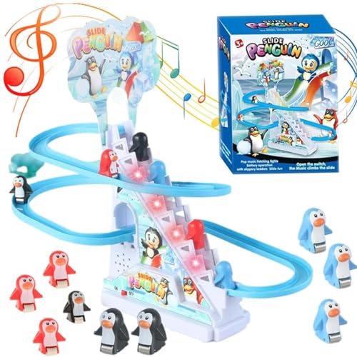 Penguin Race Track Toy, Playful Penguin Race Game, Elektronische Musik Pinguin treppensteigen Spielzeug, Achterbahn Musik Pinguin Set mit 9 Pinguin, Licht & Musik für Kinder Weihnachten Geburtstage von CHENRI