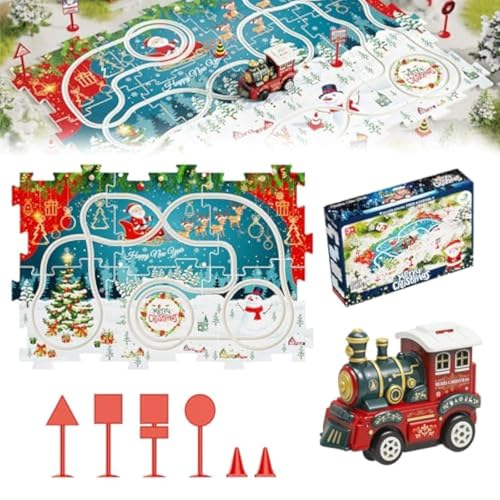 PuzzleRacer Kids Car Track Set, Christmas Rail Car Puzzle Track, Weihnachten Puzzle Spielzeugauto, Kunststoff Puzzle mit Autorennbahn, Puzzlespielzeug für Jungen und Mädchen Weihnachten Geburtstag von CHENRI