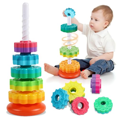 Rainbow Stacking Toys, Regenbogen Stapelspielzeug, Lustige Regenbogen Drehturm Stapelspielzeug, Regenbogen Stapelturm, Pädagogisches Regenbogenturm Stapelspiele, Montessori Lernspielzeug für Kinder von CHENRI