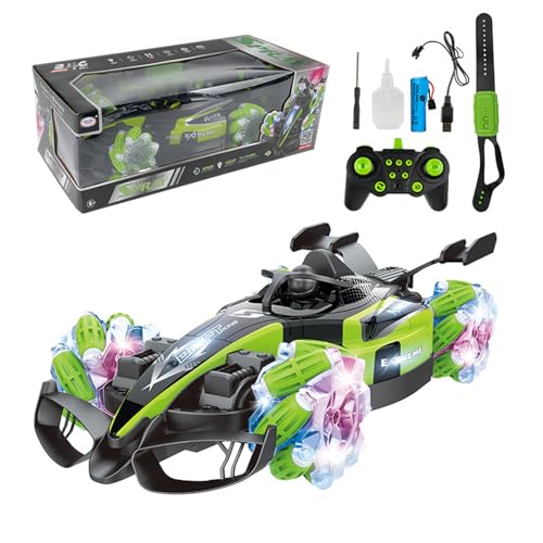 Rc Car, Mini Rc Drift Auto, Ferngesteuertes Auto mit Handsteuerung, 4WD RC Drift Stunt Car mit LED Licht & Musik & Spray, RC Auto Wiederaufladbare Spielzeugautos für Erwachsene, Kinder (Grün) von CHENRI