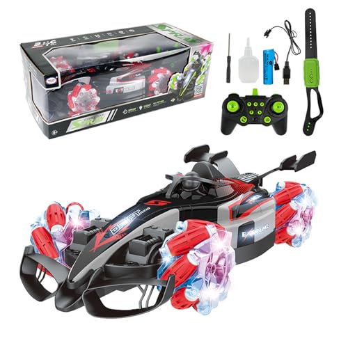 Rc Car, Mini Rc Drift Auto, Ferngesteuertes Auto mit Handsteuerung, 4WD RC Drift Stunt Car mit LED Licht & Musik & Spray, RC Auto Wiederaufladbare Spielzeugautos für Erwachsene, Kinder (Rot) von CHENRI