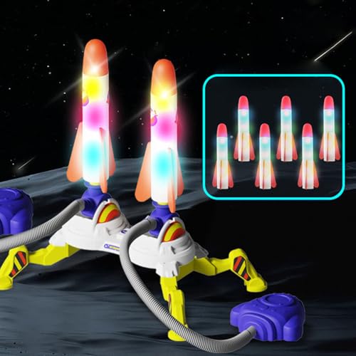 Rocket Launch Toys, Rocket Launcher für Kinder, Raketen Spielzeug mit LED-Licht & 180° Einstellbarer, Rakete Luftdruck, Druckluftrakete Spielzeug, Outdoor Spielzeug für Jungen Mädchen (LED-2Set) von CHENRI