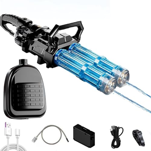 SoakStriker Water Gun, Gatling Elektrische Wasserpistole, Doppelfass-Wasserpistolen mit Rotation und LED-Licht, Sehr Stark Wassermaschinenpistole, Wasserspritzpistole für Erwachsene Kinder (Blau) von CHENRI