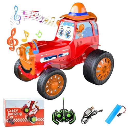 Stunt Car with Lights & Music, Crazy Jumping Car Toys, Ferngesteuertes Auto, 360° drehbare RC Stunt Auto mit Licht & Musik, Kabellos Wiederaufladbare RC Auto Geschenk für Kinder Weihnachten (Rot) von CHENRI