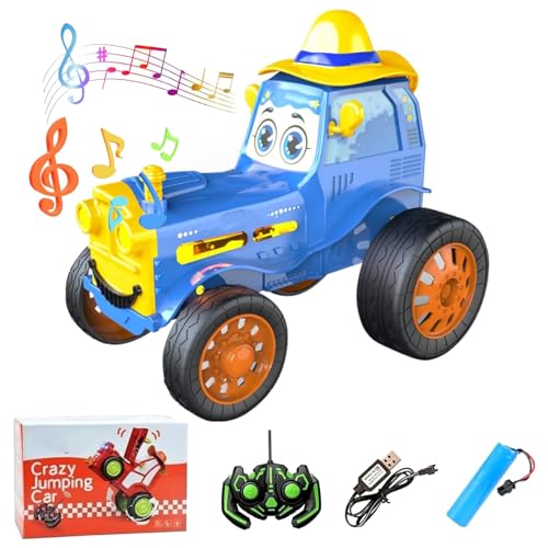 Stunt Car with Lights & Music, Crazy Jumping Car Toys, Ferngesteuertes Auto, 360° drehbare RC Stunt Auto mit Licht & Musik, Kabellos Wiederaufladbare RC Auto Geschenk für Kinder Weihnachten (Blau) von CHENRI