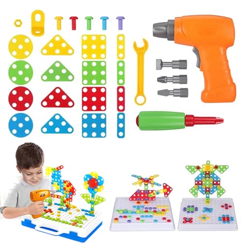 Toddler Drill and Screw Toys, Steckspiel Spielzeug, Montessori Spielzeugkiste mit Bohrmaschine, Mosaik Steckspiel Schraube Spielzeug, Pädagogisch Spielzeug, 3D Puzzle Spielzeug für Jungen Mädchen von CHENRI