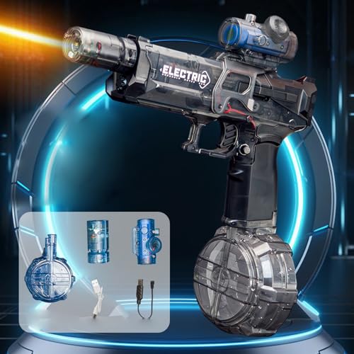 Ultimate Battle Blaster Long Range Motorized Water Gun with Interactive Lighting, Elektrische Wasserpistole mit LED Licht & Großer Reichweite, Automatische Sommer Wasserspielzeug für Pool (Schwarz) von CHENRI