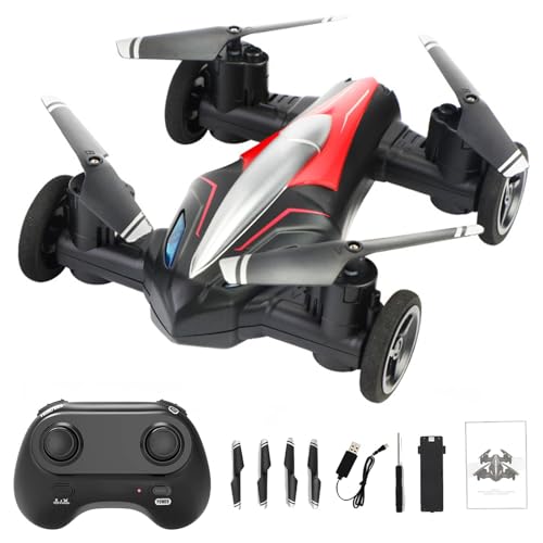 V11 Remote Control Flying Car Air-Ground Dual Mode Toys, V11 Ferngesteuertes Flugzeug Auto Luft-Boden Dual Mode Spielzeug, Ferngesteuertes Auto mit 360° Drehbar & LED für Kinder, Erwachsene (Rot-A) von CHENRI