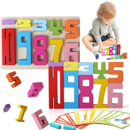 Wooden Number Building Blocks, Zahlen-Bauklötze aus Holz, 1-10 Zahlenspiel Spielzeug, Mini-Mathe-Bauklötze, Holzklötze zum Lernen von Mathe, Montessori Spielzeug Geschenk für Jungen Mädchen (A) von CHENRI