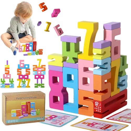 Wooden Number Building Blocks, Zahlen-Bauklötze aus Holz, 1-10 Zahlenspiel Spielzeug, Mini-Mathe-Bauklötze, Holzklötze zum Lernen von Mathe, Montessori Spielzeug Geschenk für Jungen Mädchen (B) von CHENRI