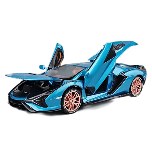 CHENXIAOLAN Miniaturmodelle 1 24 Für Lamborghini SAIN Simulation Legierung Sportwagen Modell Diecast Vehicle Toys Collection Display Gift Fertigmodell(Blau) von CHENXIAOLAN