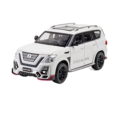 CHENXIAOLAN Miniaturmodelle 1 24 Für Nissan Patrol Simulation Diecast Geländewagen Modell Metall Sound Licht Zurückziehen Spielzeugfahrzeuge Geschenk Fertigmodell(White) von CHENXIAOLAN