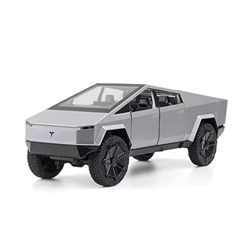 CHENXIAOLAN Miniaturmodelle 1 24 Für Tesla Pickup Truck Alloy Diecast Automodell Mit Sound Und Licht Für Erwachsenes Fertigmodell(Silber) von CHENXIAOLAN