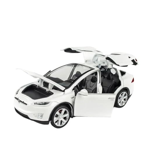 CHENXIAOLAN Miniaturmodelle 1 32 Tesla Modell X Legierung Automodell Druckguss Maßstab Automodell Jungen Spielzeug Sound Und Licht Pullback Fertigmodell(Model X White) von CHENXIAOLAN