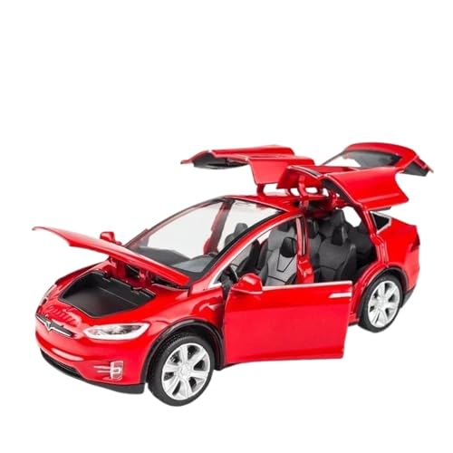 CHENXIAOLAN Miniaturmodelle 1 32 Tesla Modell X Legierung Automodell Druckguss Maßstab Automodell Jungen Spielzeug Sound Und Licht Pullback Fertigmodell(Model X red) von CHENXIAOLAN