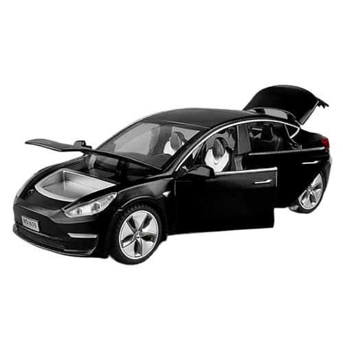 Miniaturmodelle 1 32 Tesla Modell X Legierung Automodell Druckguss Maßstab Automodell Jungen Spielzeug Sound Und Licht Pullback Fertigmodell(Model 3 Black) von CHENXIAOLAN