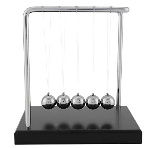 CHEOTIME 5 große Perlen Newton's Cradle Balance Balls Schreibtischspielzeug Bürodekorationen mit schwarzem Holzsockel, Newton's Cradle Balance Balls Wissenschaft Psychologie von CHEOTIME