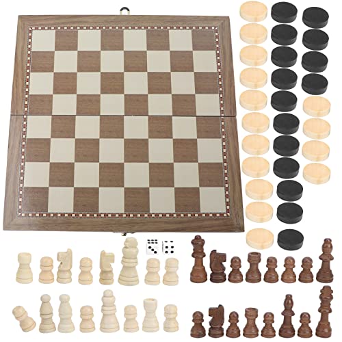 Cheotime Chess Checkers Backgammon Set 3 in 1 Holzbrettspielsets, tragbares Reisespiel mit Schachstücken Würfel und Entwürfe für Kinder und Erwachsene von CHEOTIME