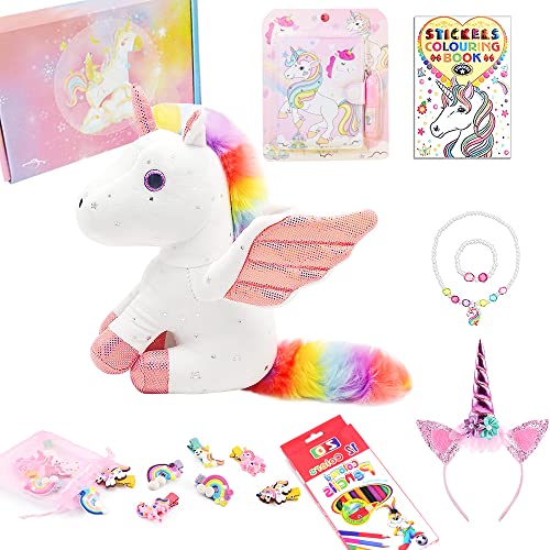 CHEVVY 23CM Einhorn Kuscheltier 3 4 5 6 7 8 Jahre Einhorn Geschenke für Mädchen Einhorn Kuscheltier Farbstift Schmuck Haarspange Malerei Bastelset von CHEVVY