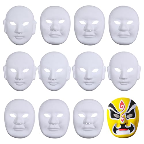 CHGCRAFT 12 Stück Papier Mache Maske weiß Craft Maske Blank Paintable Masken für künstlerische Projekte Blank Kostüm Masken für Festivals Party Dekoration mit Gummiband von CHGCRAFT