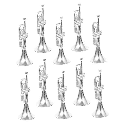 CHICAMPERA 10 Stück Musikinstrumentenmodell Neon Trompetenverzierung Girlande Spieler Harfe Ornamente Miniaturen Silberne Spielzeugtrompete Posaune Figur Akustisch Silver Plastik von CHICAMPERA