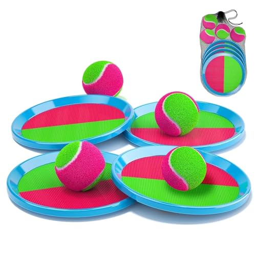 Klettballspiel, Klettspiel Wurf Spiel Kinder mit 4 Fangscheiben, 4 Bällen und Netzbeutel Klettballspiel für Kinder ab 3 4 5 6, Wurf und Fangspiel Klettball Outdoor Spielzeug Draußen für Innen Außen Klettballspiel, Klettspiel Wurf Spiel Kinder mit 4 Fangscheiben, 4 Bällen und Netzbeutel Klettballspiel für Kinder ab 3 4 5 6, Wurf und Fangspiel Klettball Outdoor Spielzeug Draußen für Innen Außen von CHICHI:OÜ