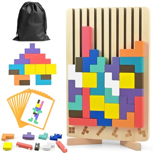 Tetris Holzspiel, 3D Holzpuzzle mit 42 Bausteinen und 10 Herausforderungskarten, Montessori Holz Tetris Stacking Puzzle ab 2 3 Jahre, Intelligenz Jigsaw Puzzlespiel, Farbe Geometrische Blöcke Gift Tetris Holzspiel, 3D Holzpuzzle mit 42 Bausteinen und 10 Herausforderungskarten, Montessori Holz Tetris Stacking Puzzle ab 2 3 Jahre, Intelligenz Jigsaw Puzzlespiel, Farbe Geometrische Blöcke Gift von CHICHI:OÜ