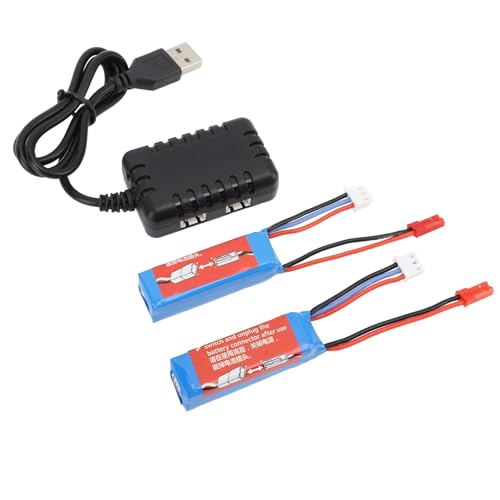 CHICIRIS 7,4 V 400 MAh Lithium-Akku-Ladegerät, Schnellladeset mit Einer Entladerate von 20 °C für K969 K989 284161 284131 284010 und Andere 1/28 RC-Cars, Einfaches Aufladen von 2 Akkus Im von CHICIRIS