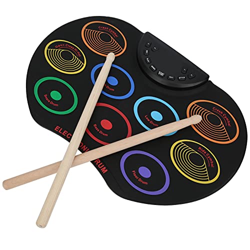 Schlagzeug-Set, Elektronisches Schlagzeug-Set, Schlagzeug-Pad, Tragbar, Farbig, Handgerollt, für Erwachsene, Anfänger-Percussion-Instrument (Regenbogenfarben) von CHICIRIS