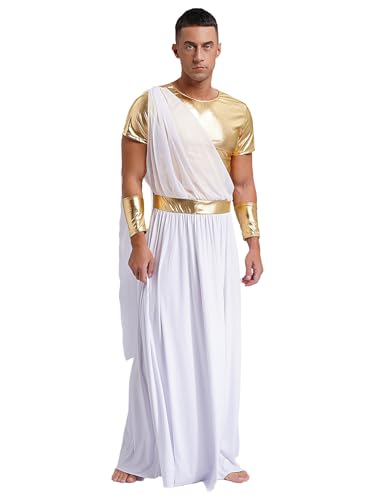 CHICTRY 2 Stück Herren Weiß Toga Griechischer Gott Kostüm Erwachsene Party Toga Römisches Kostüm Mit Metallic Armband Faschingskostüme Weiß 3XL von CHICTRY