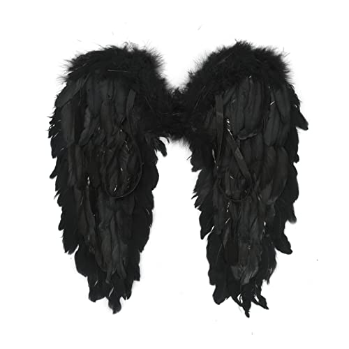 CHICTRY Kinder Erwachsene Feder Engelsflügel Federflügel Christkind Kostümflügel Fee Flügel Halloween Weihnachten Karneval Fasching Cosplay Deko Size B Schwarz One Size von CHICTRY