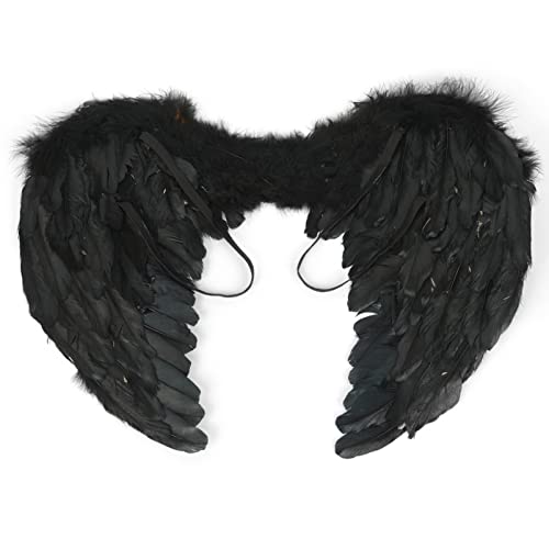 CHICTRY Kinder Erwachsene Feder Engelsflügel Federflügel Christkind Kostümflügel Fee Flügel Halloween Weihnachten Karneval Fasching Cosplay Deko Size C Schwarz One Size von CHICTRY