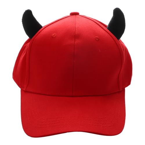 CHICTRY Damen Baseballkappe mit Devil Horn Breite Krempe Sonnenhut Snapback-Kappe für Outddoor Reisen Urlaub Outfit Rot One Size von CHICTRY