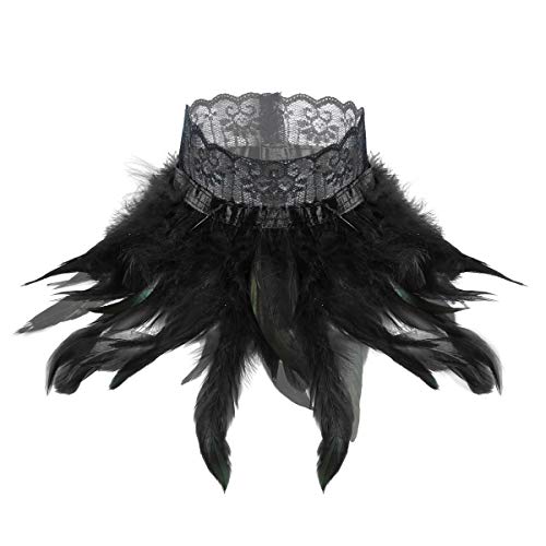 CHICTRY Damen Feder Halsband Kragen Schwarz Choker Kropfband Kette Karneval Rabe Kostüm Vogel Federkragen mit Klettverschluss Schwarz One Size von CHICTRY