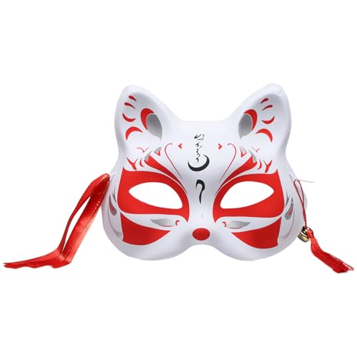 CHICTRY Damen Japanische Kabuki Gesichtsmaske mit Glöckchen Katze Maskerade Maske Halloween Fasching Karneval Mottoparty Bunt One Size von CHICTRY